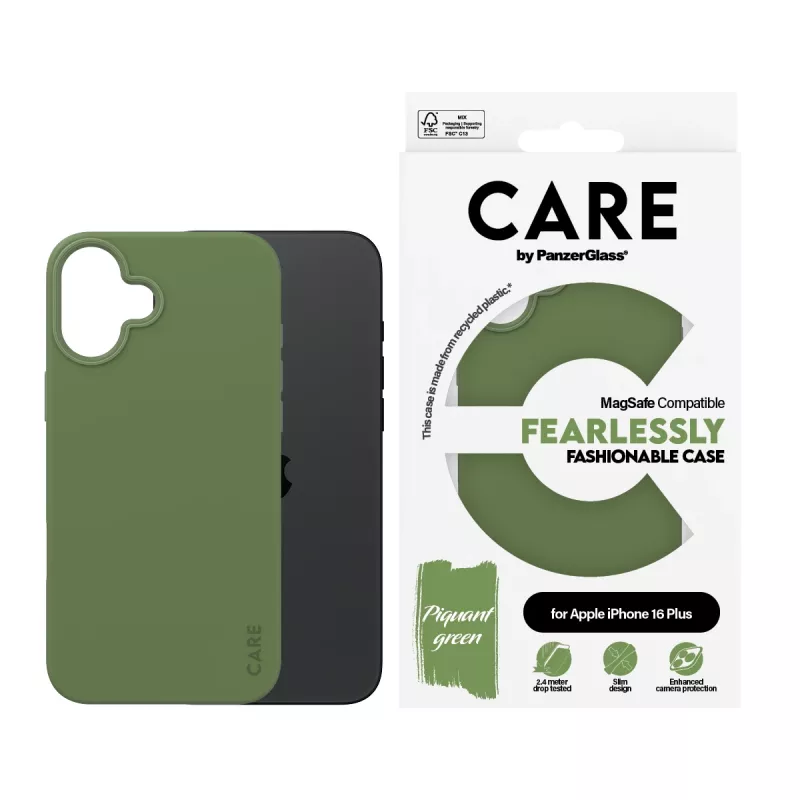 PanzerGlass CARE™ by ® Case groen met MagSafe iPhone 16 Plus, cover, Apple, Apple - iPhone 16 Plus, groen