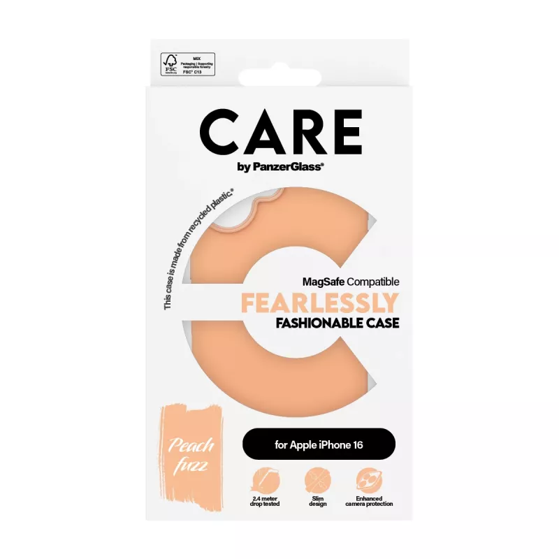 cover PanzerGlass CARE by ® modieus hoesje Peachy w. MagSafe iPhone 16 transparant