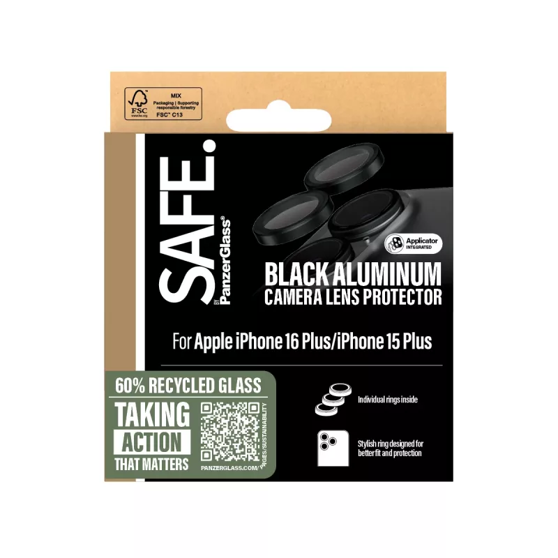 PanzerGlass SAFE. by ® camera-objectiefbescherming zwart iPhone 16 | 16 Plus