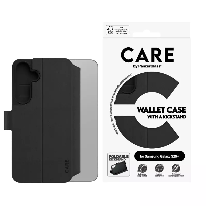 PanzerGlass CARE Feature flipcase met standaard voor Samsung Galaxy S25+, zwart