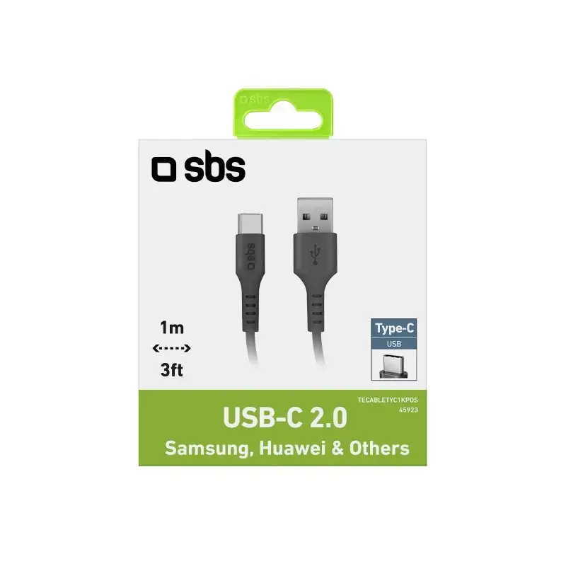 USB-kabel SBS Mobile TECABLETYC1KPOS — USB A naar USB C, USB 2.0, 1 m, zwart