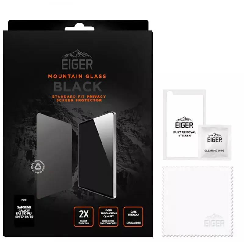 Eiger Mountain Black privacyschermbeschermer voor Samsung Galaxy Tab S10 FE / S9 FE tablets