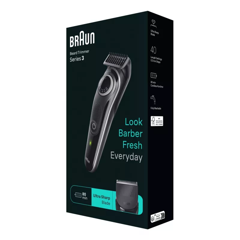 Braun BeardTrimmer 3 baardtrimmer 3 BT3440, wasbaar, batterij, zwart