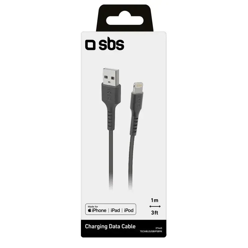 Lightning naar USB-A kabel SBS Mobile TECABLEUSBIP589K – 1 m, USB 2.0, zwart