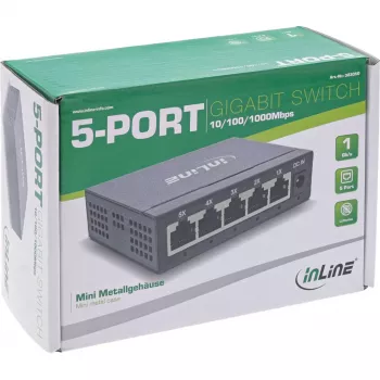 InLine Gigabit-netwerkswitch 5-poorts, 1 Gb/s, desktop, metalen behuizing, ventilatorloos