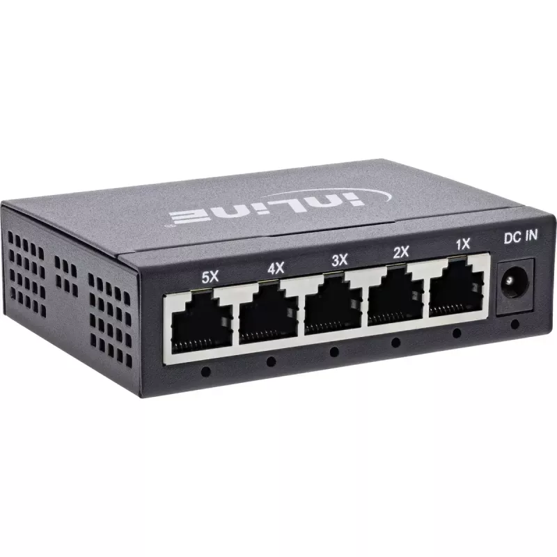 InLine Gigabit-netwerkswitch 5-poorts, 1 Gb/s, desktop, metalen behuizing, ventilatorloos
