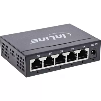InLine Gigabit-netwerkswitch 5-poorts, 1 Gb/s, desktop, metalen behuizing, ventilatorloos