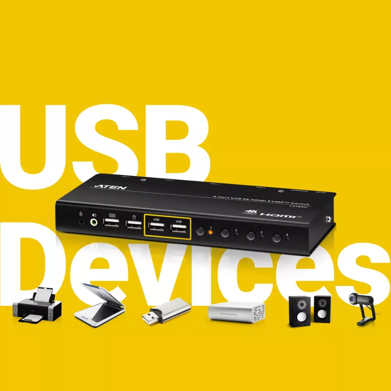 ATEN 4-poorts USB 4K HDMI KVMP-switch USB toetsenbord muis video