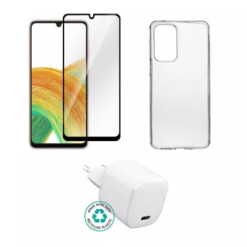 Indoor netlader-set eSTUFF ES-KIT-SAMGALA335G voor Samsung Galaxy A33, compatibel met mobiele telefoons, transparant/wit, 0,094 kg