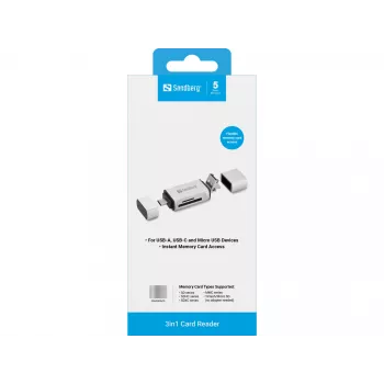 Sandberg kaartlezer USB-C+USB+MicroUSB