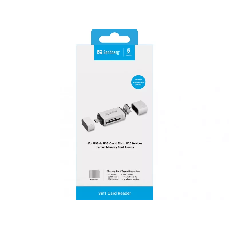 Sandberg kaartlezer USB-C+USB+MicroUSB