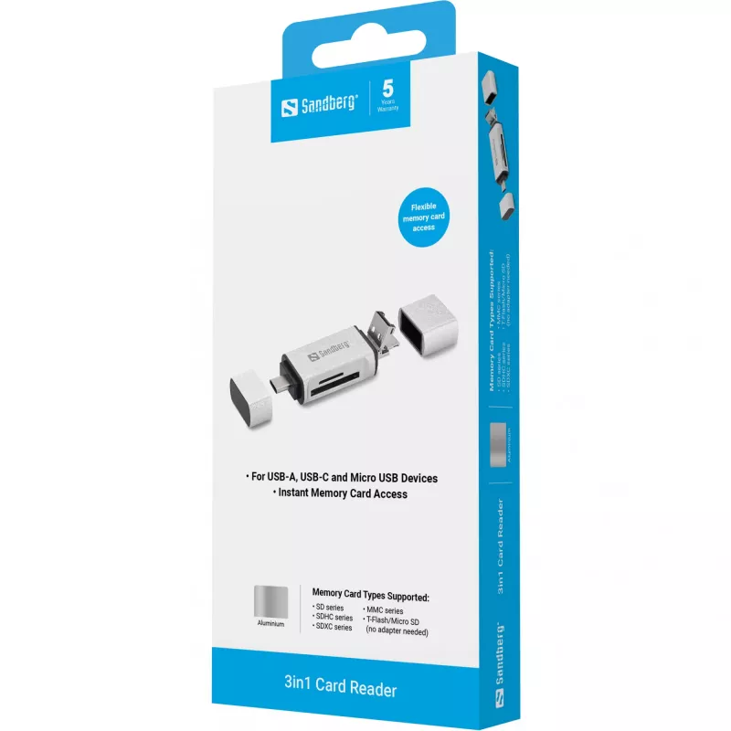 Sandberg kaartlezer USB-C+USB+MicroUSB