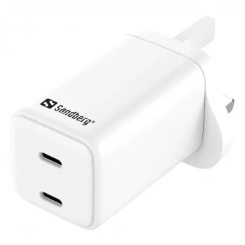 AC-lader SANDBERG Dual USB-C PD65W UK 441-62 — dual USB-C PD 65W, UK-stekker