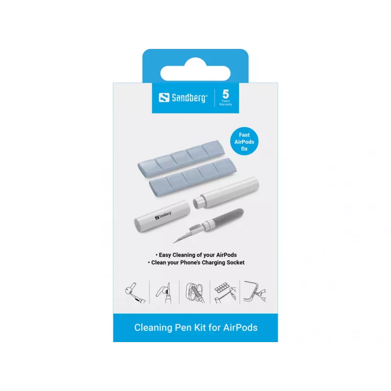 Reinigingsset Sandberg Cleaning Pen Kit voor Airpods grijs wit