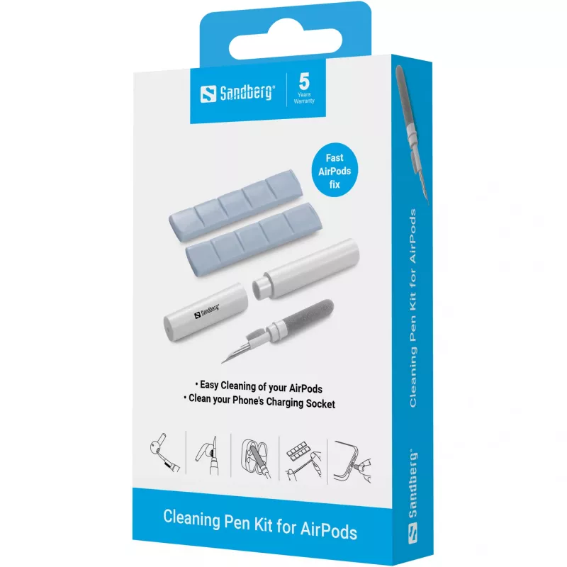 Reinigingsset Sandberg Cleaning Pen Kit voor Airpods grijs wit