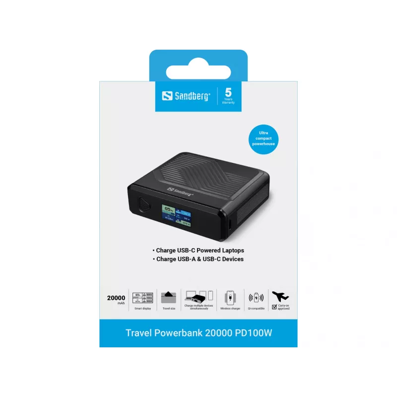 Draagbare oplader Sandberg Travel Powerbank 20000 PD100W, 20000 mAh