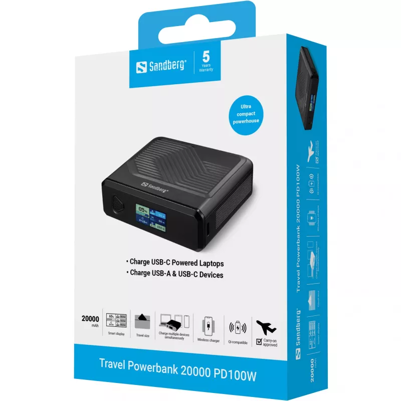 Draagbare oplader Sandberg Travel Powerbank 20000 PD100W, 20000 mAh