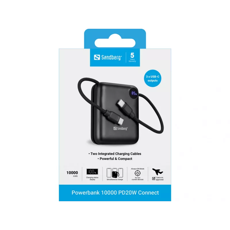 Draagbare oplader Sandberg Powerbank 10000 PD20W Connect, 10000 mAh
