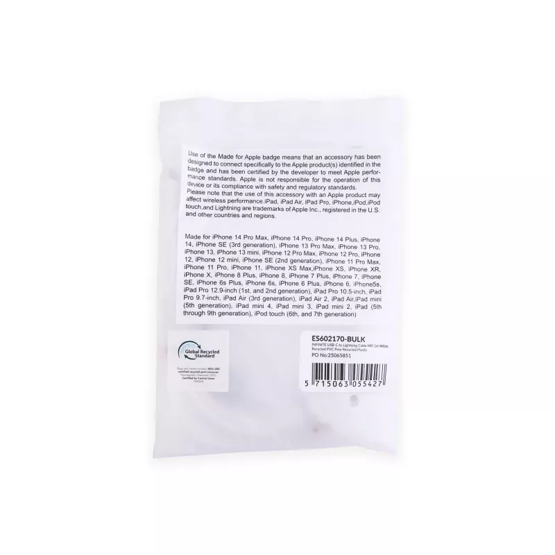 Lightning-kabel eSTUFF ES602170-BULK 1 m wit USB-C 2,4A