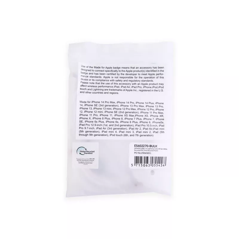 Lightning-kabel eSTUFF ES602270-BULK 2 m wit MFI-gecertificeerd