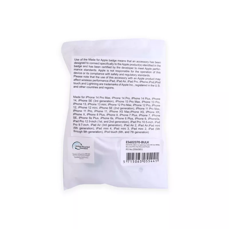 Lightning-kabel eSTUFF ES602370-BULK 3 m USB-C 2,4A