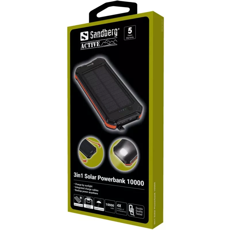 Powerbank Sandberg 3in1 Solar Powerbank 10000 10000 mAh 2A zwart