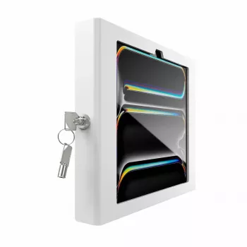 Wandgemonteerde beveiligingshouder voor iPad Pro 11 inch — Maclocks Compulocks Apex voor M4 & M5, wit, inclusief 2 sleutels