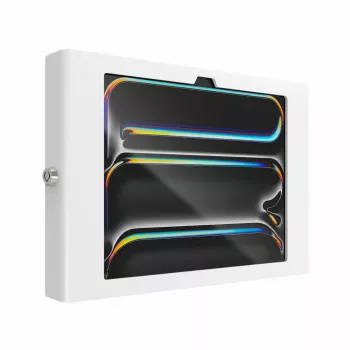 Wandgemonteerde beveiligingshouder voor iPad Pro 11 inch — Maclocks Compulocks Apex voor M4 & M5, wit, inclusief 2 sleutels