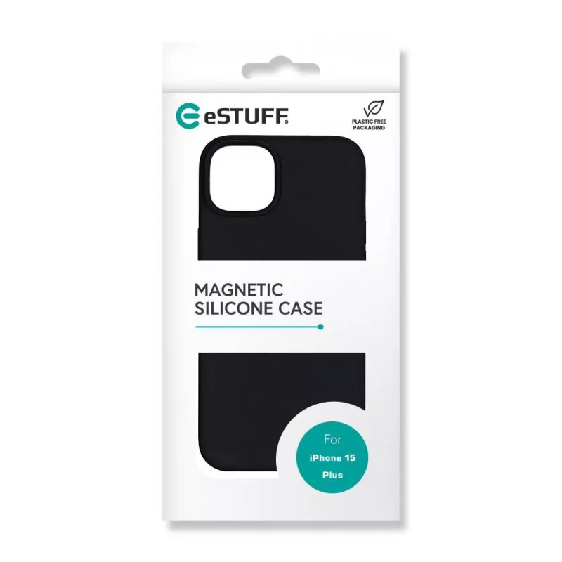 eSTUFF Infinite Rome ES67150026 magnetische achterkant voor mobiele telefoon Apple iPhone 15 Plus, MagSafe-compatibel, siliconen, polycarbonaat, zwart