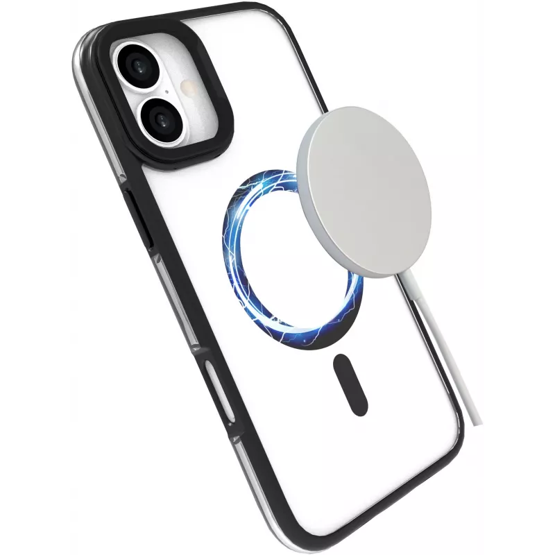 eSTUFF ES67141101 INFINITE HELSINKI magnetisch hoesje met standaard voor iPhone 16 Plus, transparant, zwart