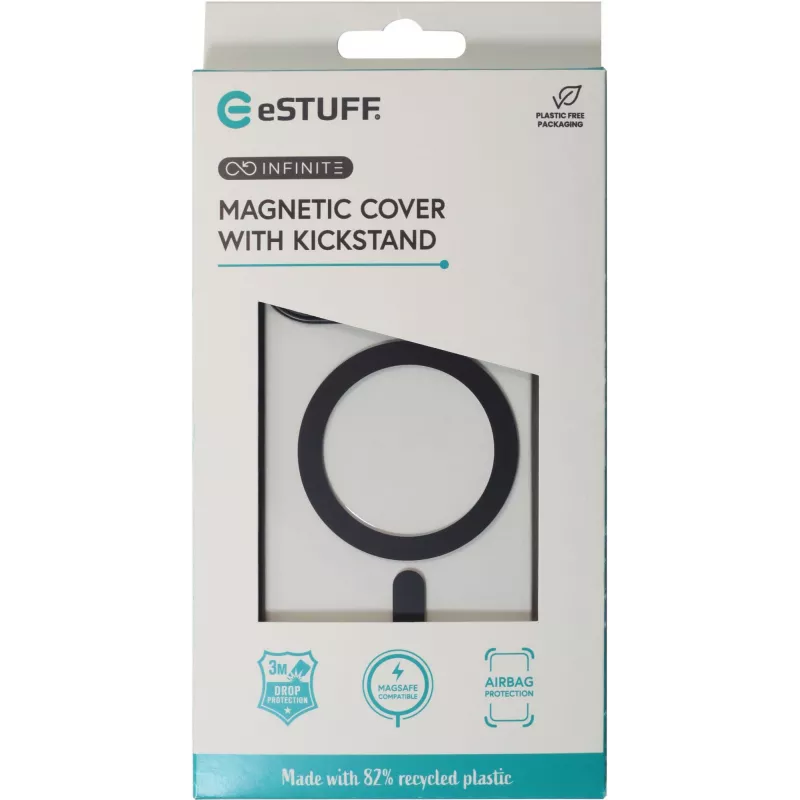 eSTUFF ES67141101 INFINITE HELSINKI magnetisch hoesje met standaard voor iPhone 16 Plus, transparant, zwart