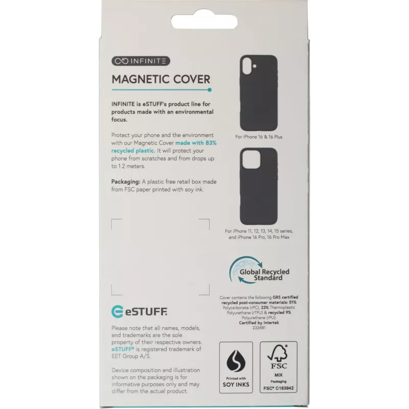 eSTUFF INFINITE VENICE ES67160020 magnetische hoes voor iPhone 16, leer, zwart