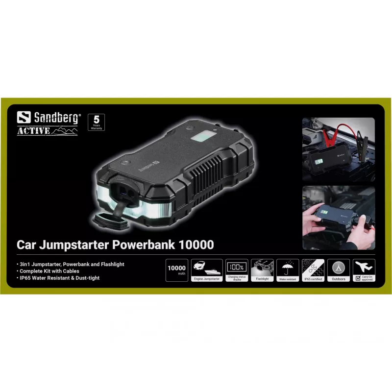 Auto-starthulp-powerbank Sandberg 10000 mAh USB Type-A Type-C zwart