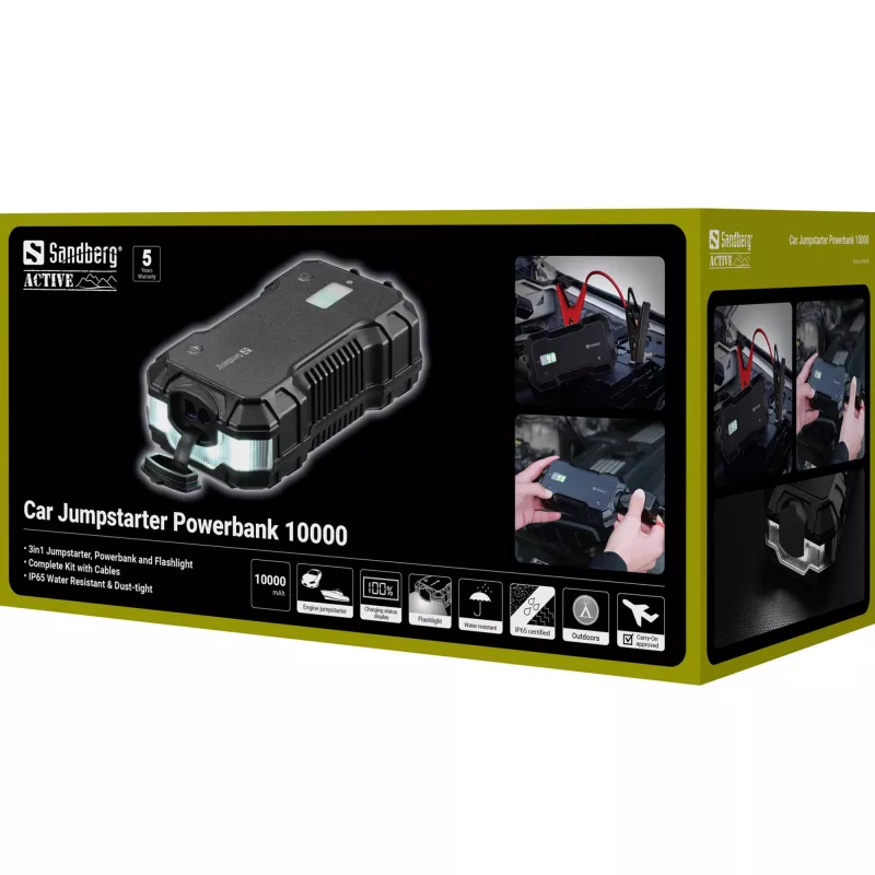 Auto-starthulp-powerbank Sandberg 10000 mAh USB Type-A Type-C zwart