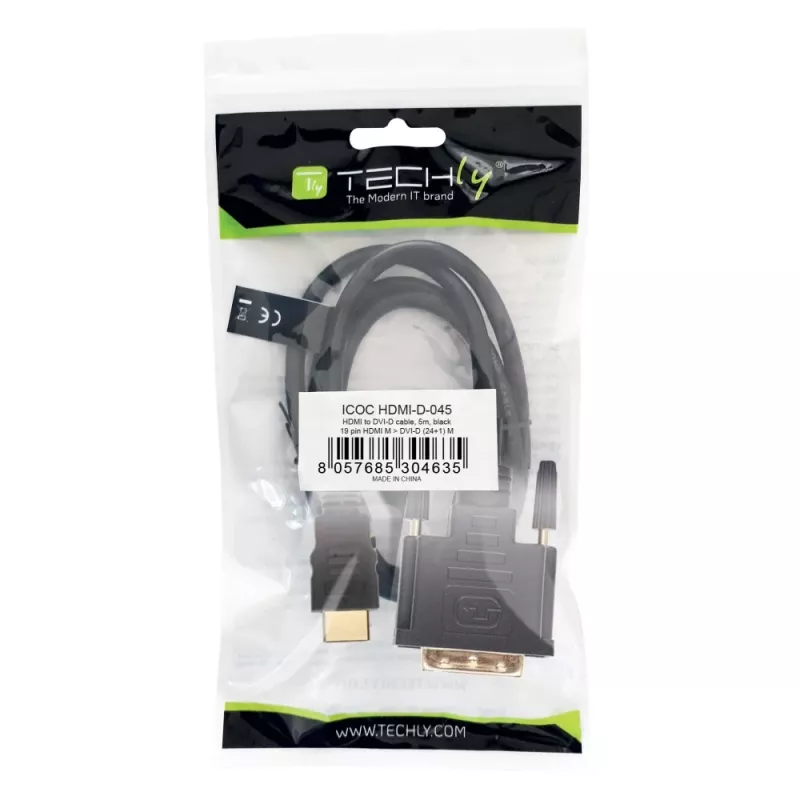 Videokabel-adapter Techly ICOC-HDMI-D-045 5 m DVI-D zwart