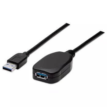 Manhattan USB-A naar USB-A verlengkabel, 5 m, stekker naar bus, actief, 5 Gbit/s (USB 3.2 Gen1, ook bekend als USB 3.0), ingebouwde repeater, SuperSpeed USB, zwart, drie jaar garantie, komt overeen met USB2AAEXT5M.