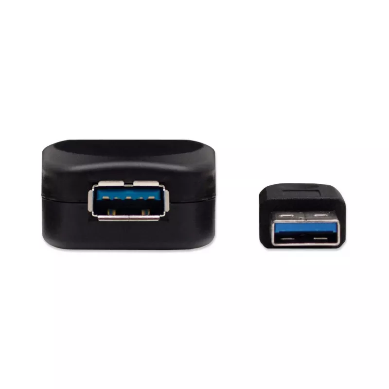Manhattan USB-A naar USB-A verlengkabel, 5 m, stekker naar bus, actief, 5 Gbit/s (USB 3.2 Gen1, ook bekend als USB 3.0), ingebouwde repeater, SuperSpeed USB, zwart, drie jaar garantie, komt overeen met USB2AAEXT5M.