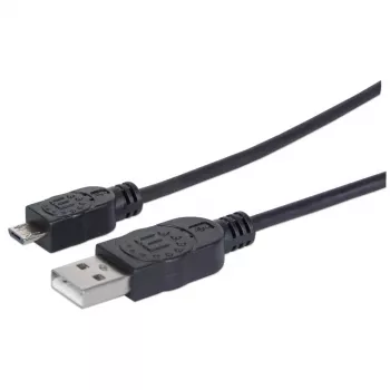 Manhattan USB-A naar Micro-USB kabel, 1,8 m, stekker naar stekker, zwart, 480 Mbit/s (USB 2.0), Hi-Speed USB, levenslange garantie, komt overeen met UUSBHAUB6.