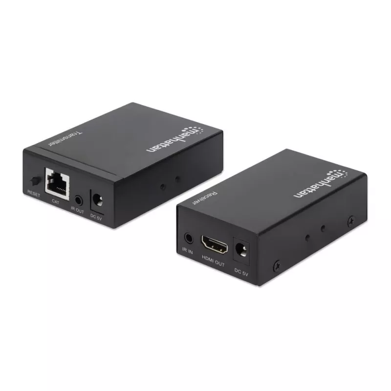 Manhattan HDMI 1080p over Ethernet extender kit, tot 50 m met één Cat6-kabel, Tx- & Rx-modules, IR-ondersteuning, drie jaar garantie