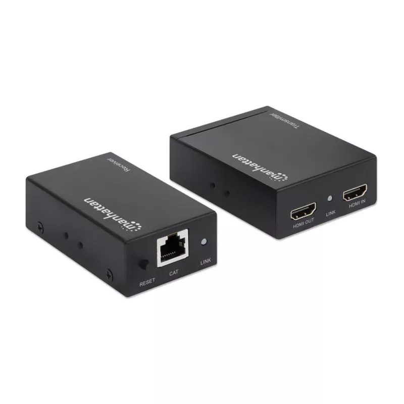 Manhattan HDMI 1080p over Ethernet extender kit, tot 50 m met één Cat6-kabel, Tx- & Rx-modules, IR-ondersteuning, drie jaar garantie