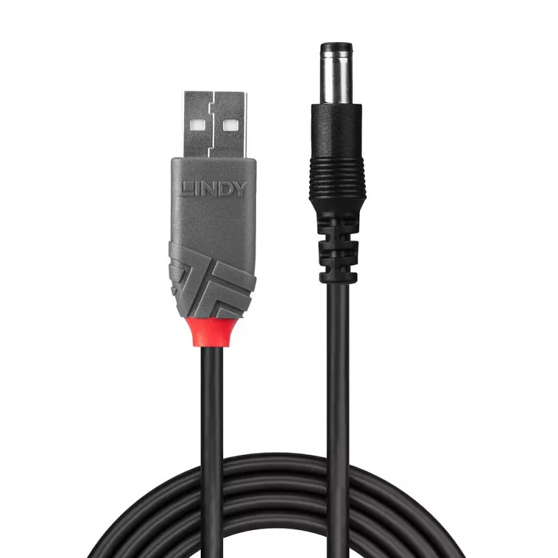 Adapterkabel USB-A-stekker – DC 5,5/2,1 mm stekker Lindy 70268