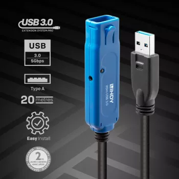 Lindy 20m USB 3.0 Active Extension Pro USB A naar USB A 5 Gbit/s