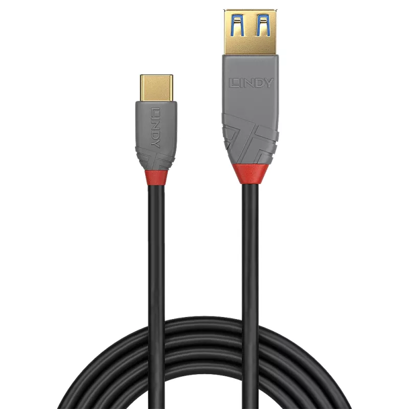 Lindy 0,15 m USB 3.2 Type-C-naar-A-adapterkabel, 10 Gbit/s, Anthra Line