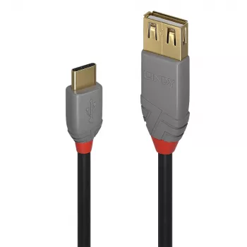 Lindy 0,15m USB 2.0 type C naar A adapterkabel, Anthra Line, 0,15 m, USB A, USB C, USB 2.0, 0,48 Gbit/s, zwart, grijs