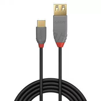 Lindy 0,15m USB 2.0 type C naar A adapterkabel, Anthra Line, 0,15 m, USB A, USB C, USB 2.0, 0,48 Gbit/s, zwart, grijs