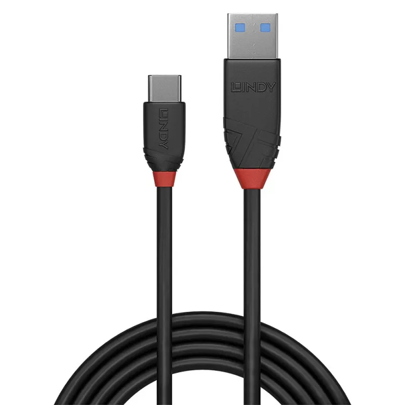 Lindy 36914 USB 3.2-kabel, USB-A male naar USB-C male, 10 Gbit/s, Black Line, 0,15 m