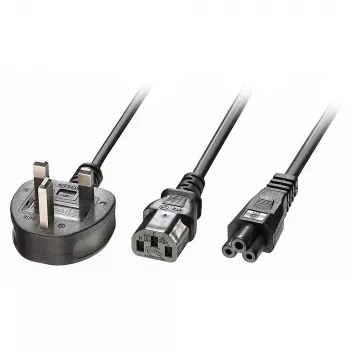 Lindy 2,5m UK 3-polige stekker naar IEC C13 en IEC C5 splitter-verlengkabel, zwart
