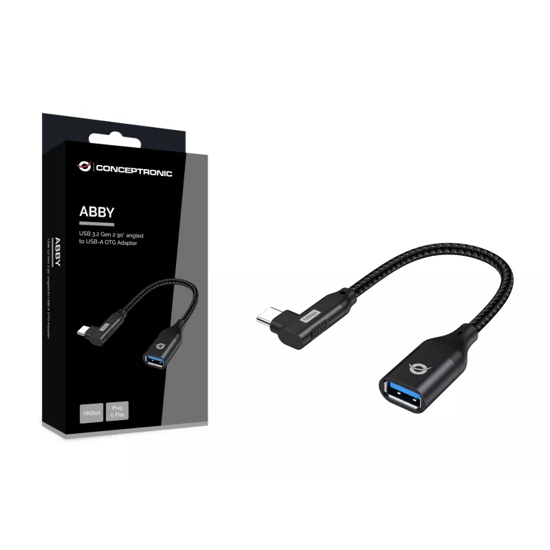 Conceptronic ABBY19B USB 3.2 Gen 2 90°-haaks naar USB-A OTG-adapter