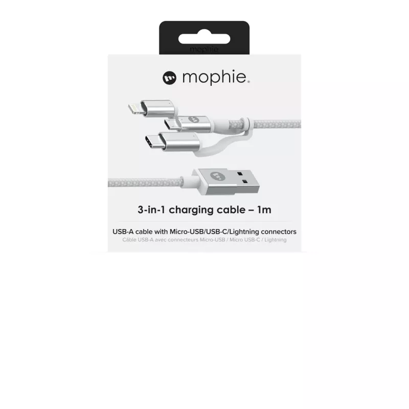 mophie oplaad- en synckabel – USB-A naar Micro/USB-C/LTG – 1 m – wit