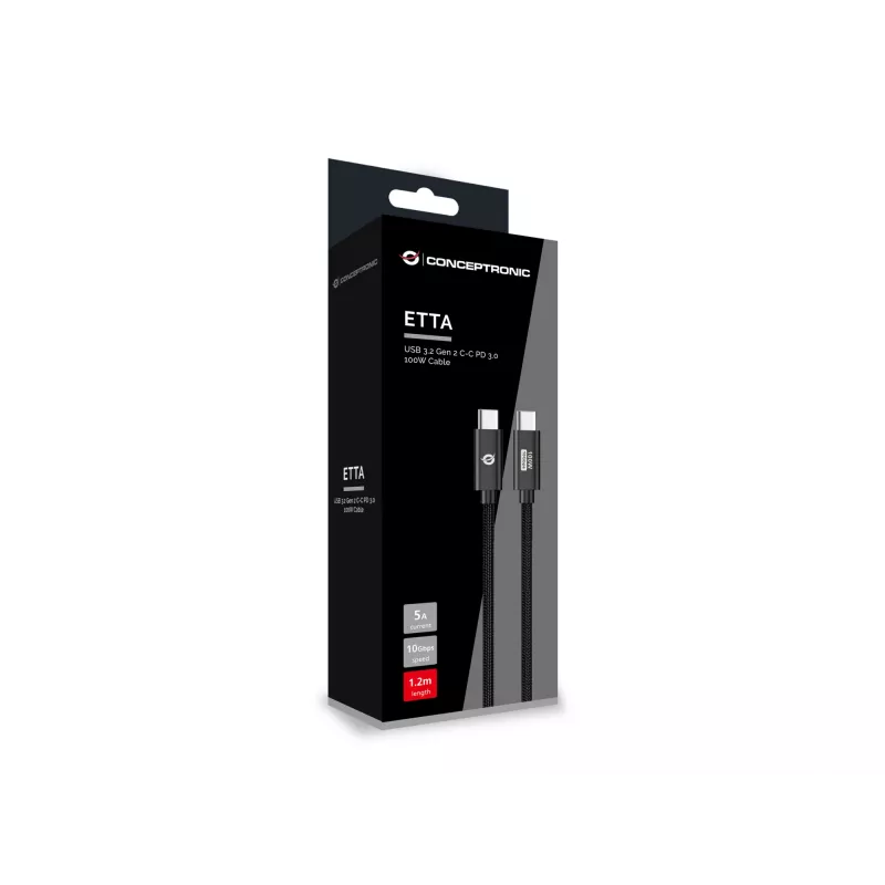 Conceptronic ETTA02B12 USB 3.2 Gen 2 C-C PD 3.0 100W-kabel 1,2 m, 20 V 5 A, 10 Gbit/s, E-Mark